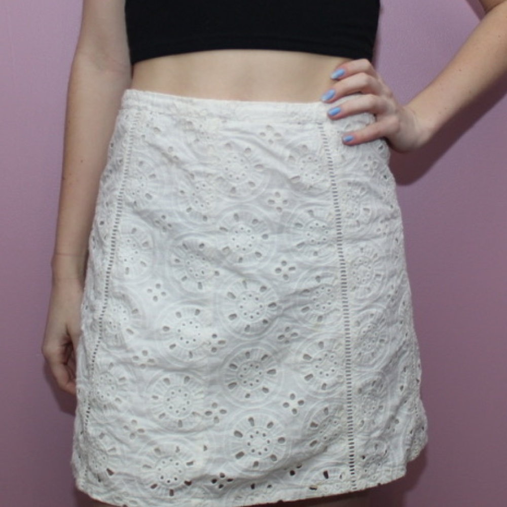Hollister Cream Eyelet A-Line Mini Skirt
